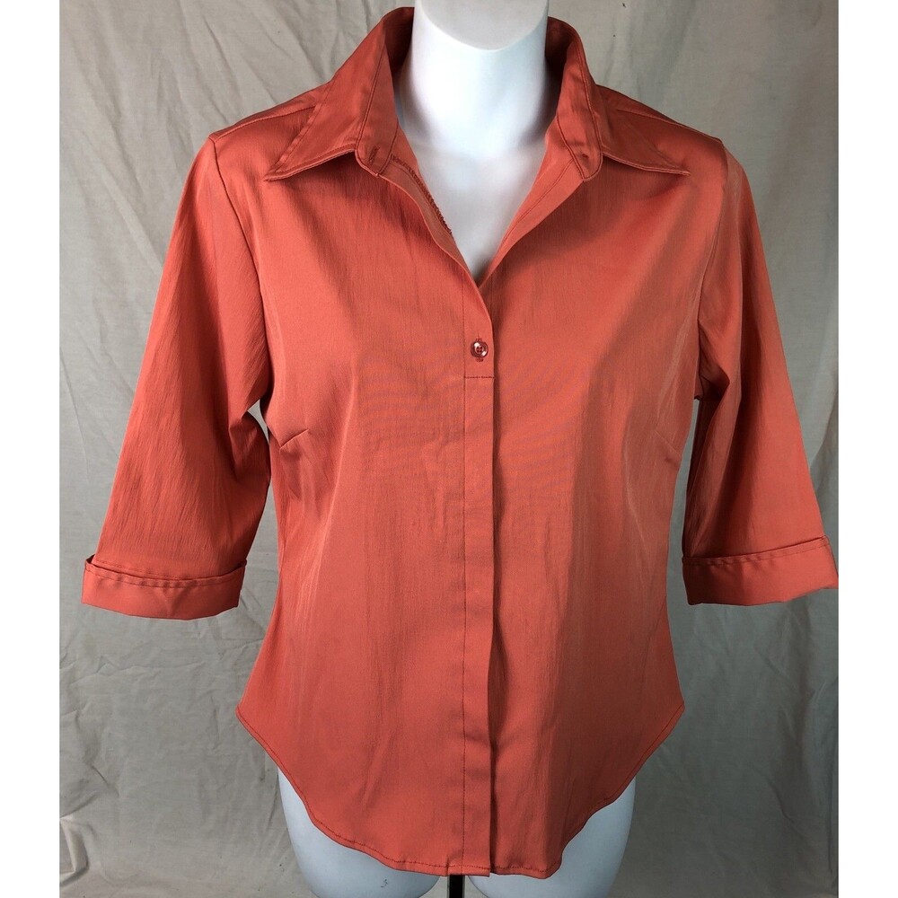 Vintage Rue 21 Top M Dk Coral 3/4 Sleeves Hidden Button Career Office 90s Y2K